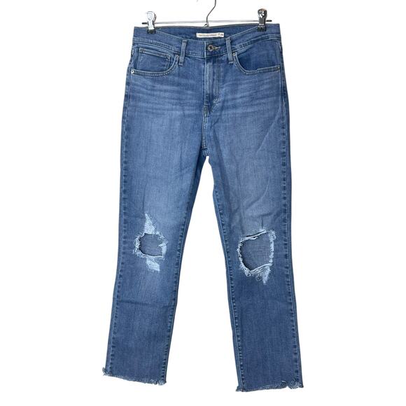 Levis 724 High Rise Straight Leg Button Fly Jeans Distressed Blue Women's 28 - Picture 1 of 10